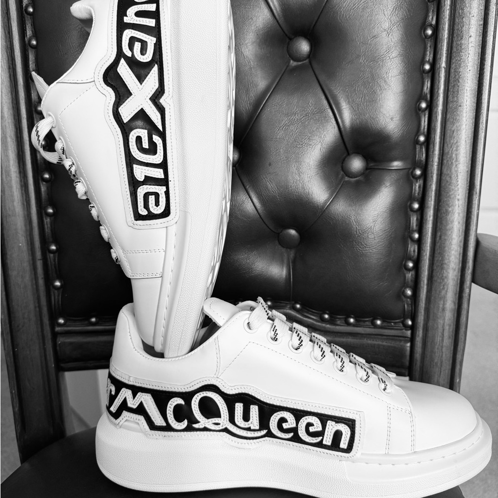 Alexander McQueen White and Black Logo Sneakers